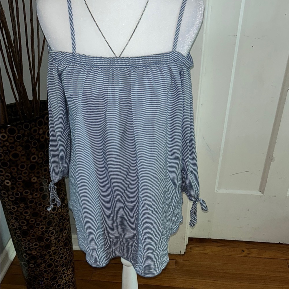Striped Off-Shoulder Blouse - Blue